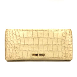 Miu Logo Embossed Leather Long Bifold