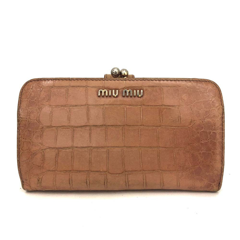 Miu Logo Embossed Leather Bifold Wallet