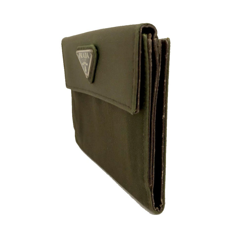 Prada Logo Plate Nylon Bifold Wallet