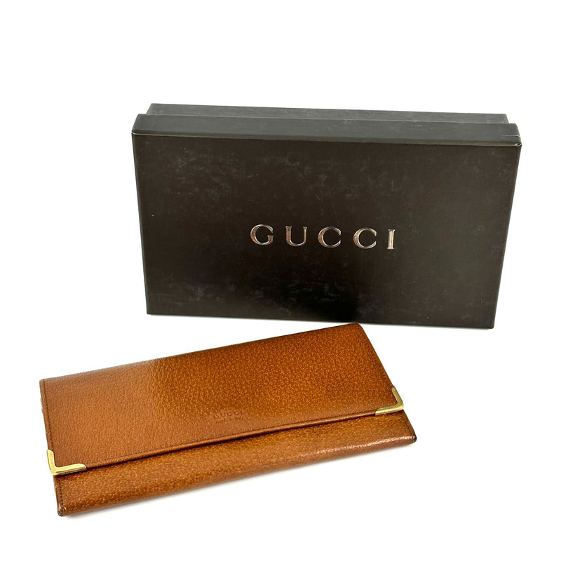 Gucci Long Wallet Billfold Pigskin Brown