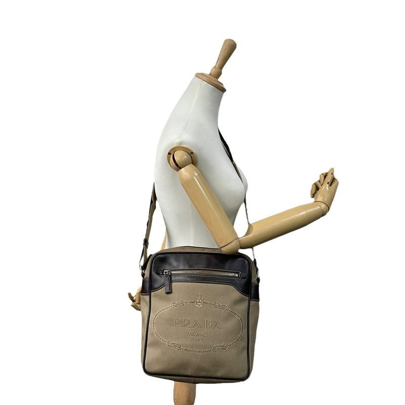 Prada Logo Messenger Bag Canvas With