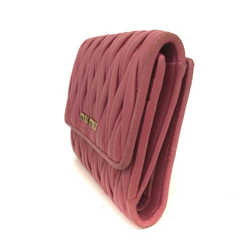 Miu Logo Gather Leather Bifold Wallet