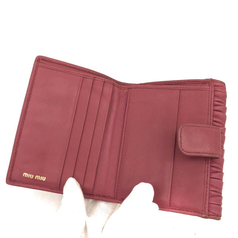 Miu Logo Gather Leather Bifold Wallet