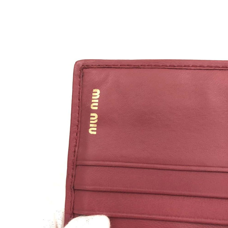 Miu Logo Gather Leather Bifold Wallet