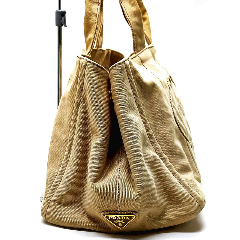 Prada Hand Bag Beige Canvas