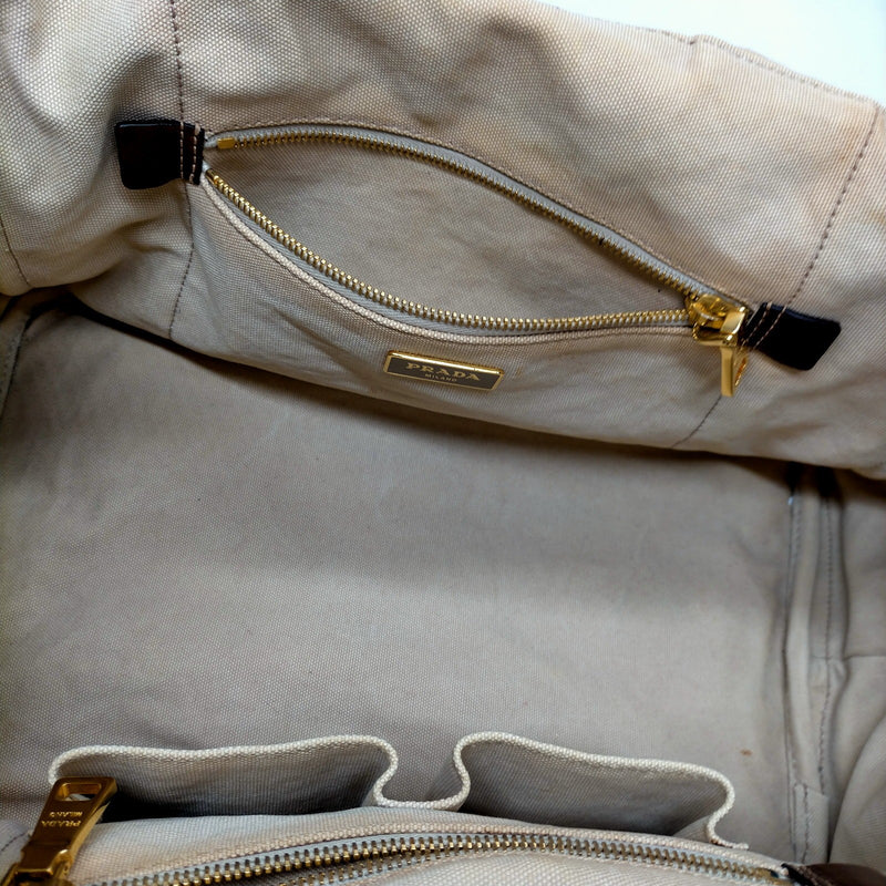 Prada Hand Bag Beige Canvas