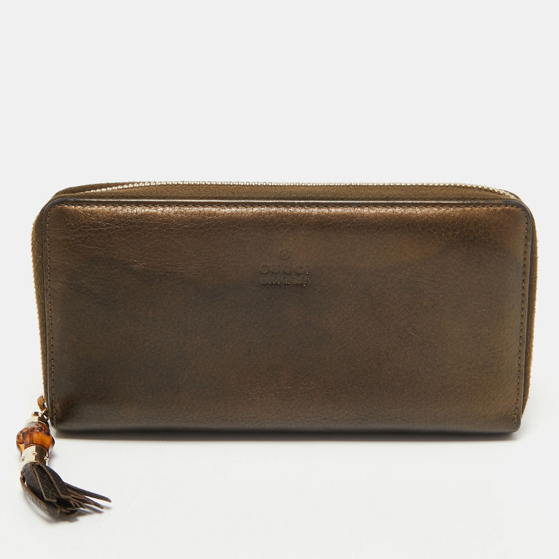 Gucci Metallic Leather Bamboo Tassel Zip