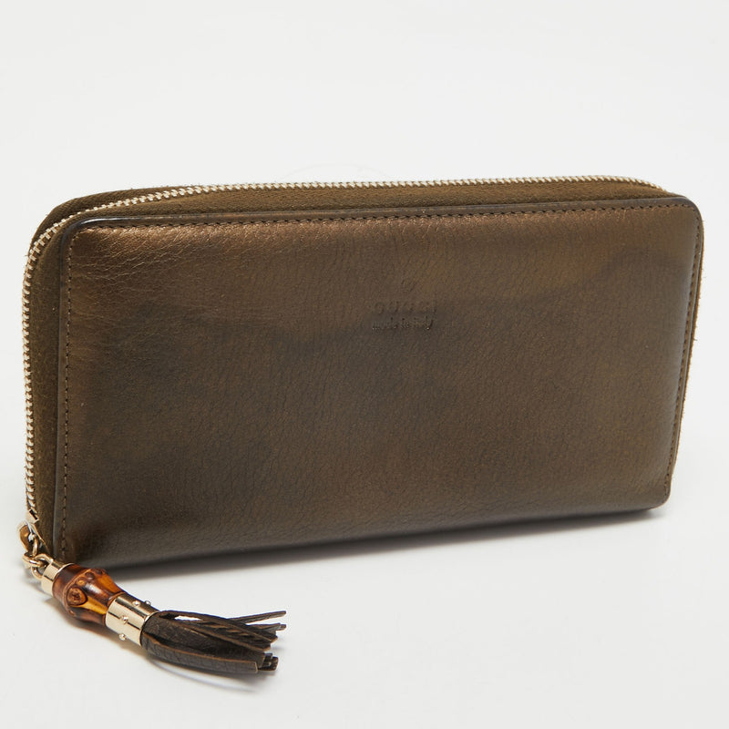 Gucci Metallic Leather Bamboo Tassel Zip