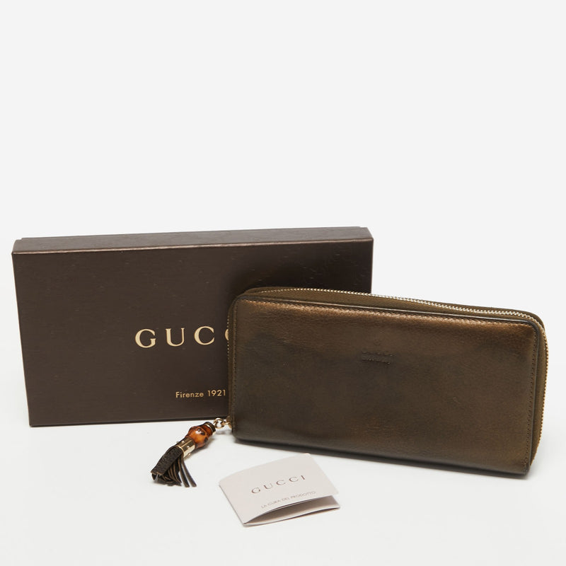 Gucci Metallic Leather Bamboo Tassel Zip