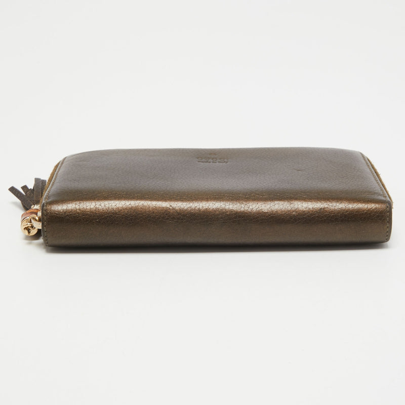 Gucci Metallic Leather Bamboo Tassel Zip