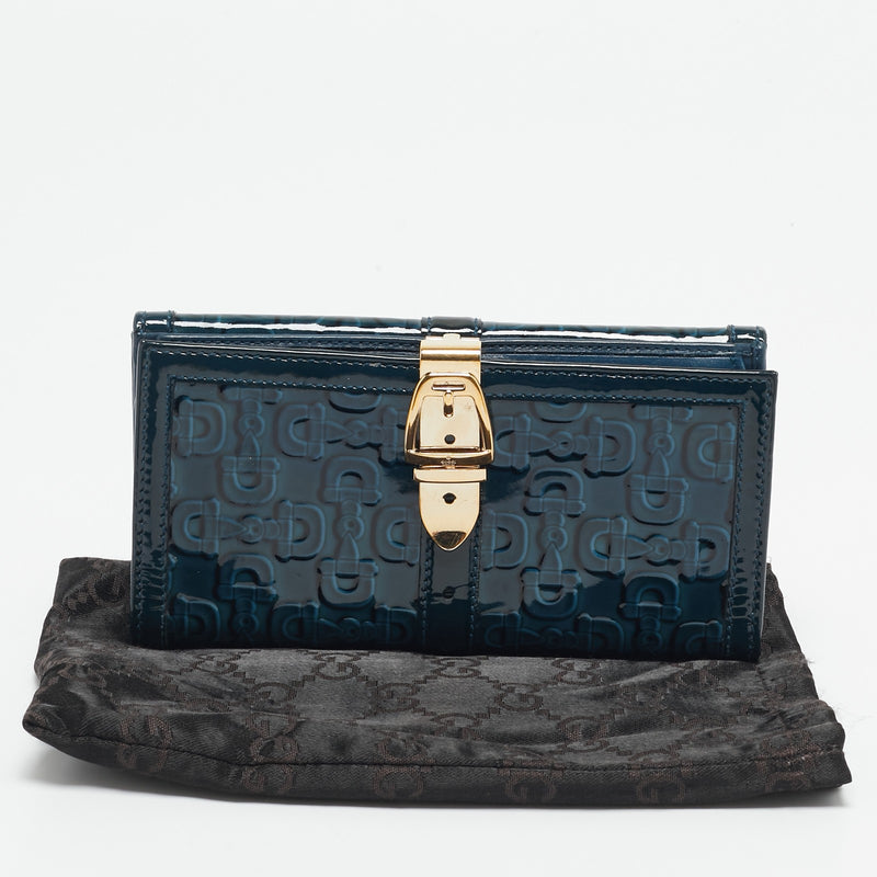 Gucci Blue Horsebit Embossed Patent