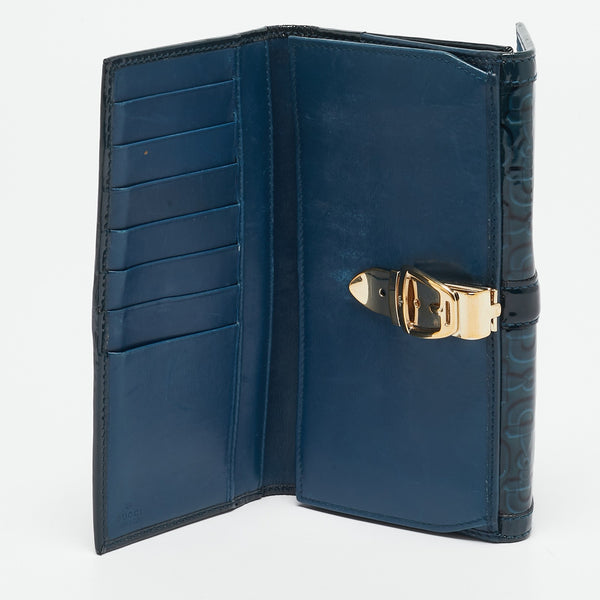 Gucci Blue Horsebit Embossed Patent