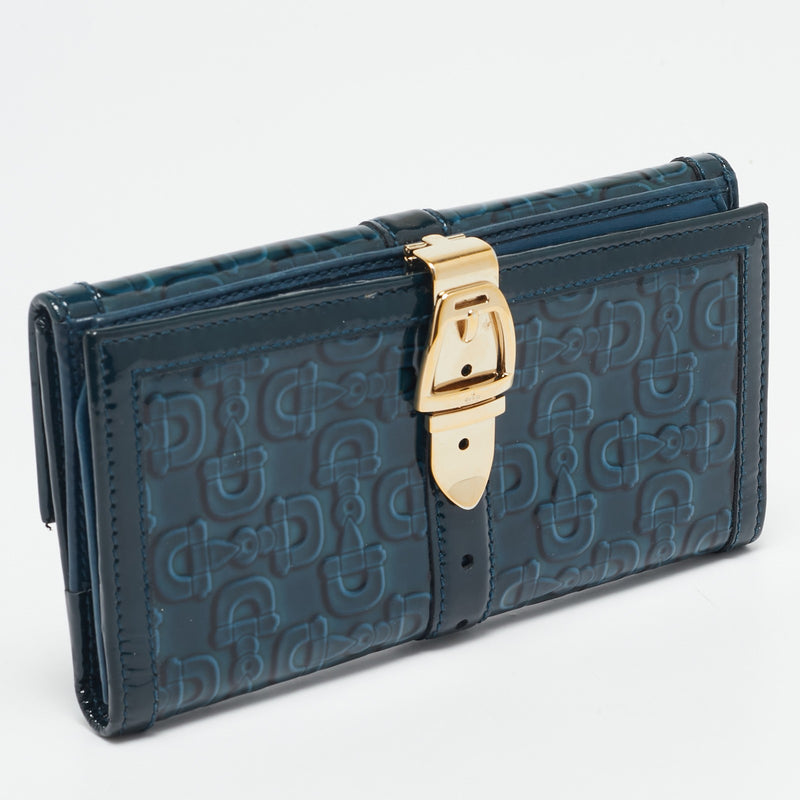 Gucci Blue Horsebit Embossed Patent