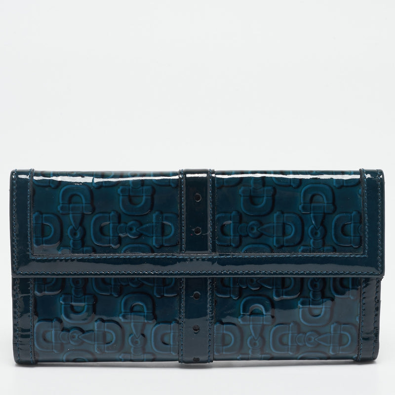Gucci Blue Horsebit Embossed Patent
