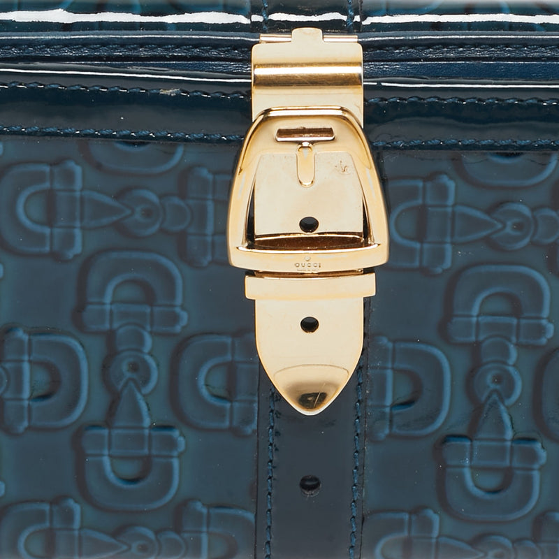 Gucci Blue Horsebit Embossed Patent