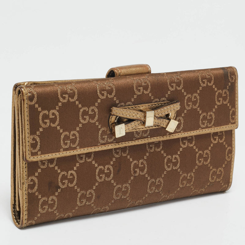 Gucci Gold/Brown Gg Fabric And Leather