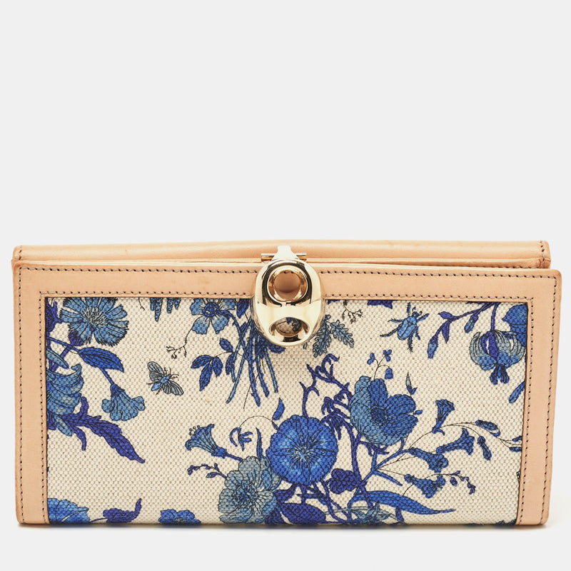Gucci Blue/Beige Floral Print Canvas And