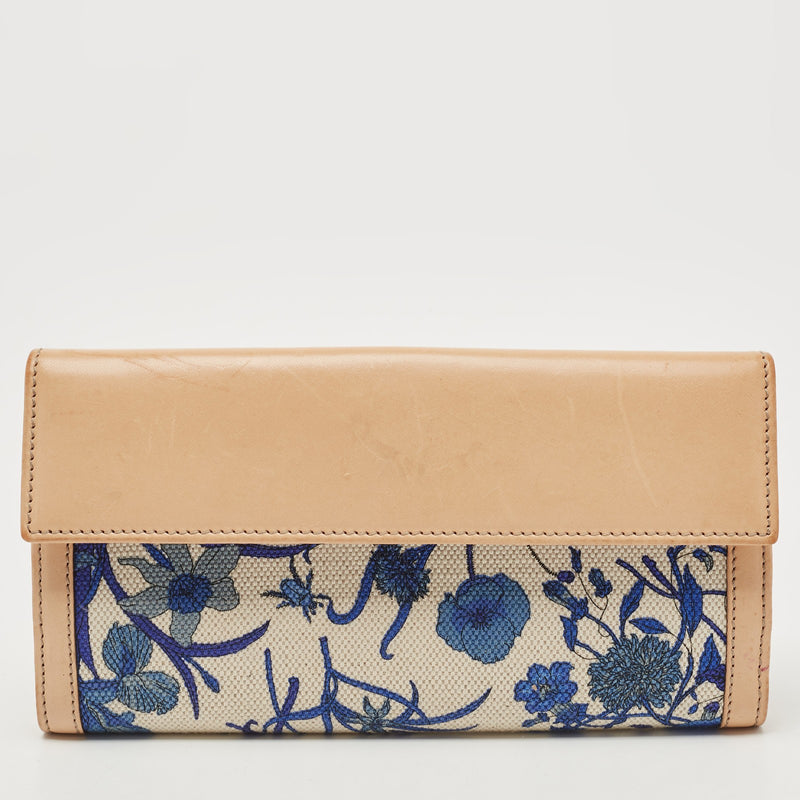 Gucci Blue/Beige Floral Print Canvas And
