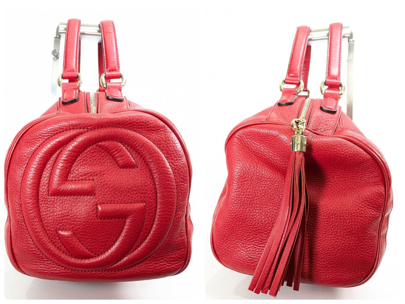 Gucci Soho Red Leather Tassle Boston Bag