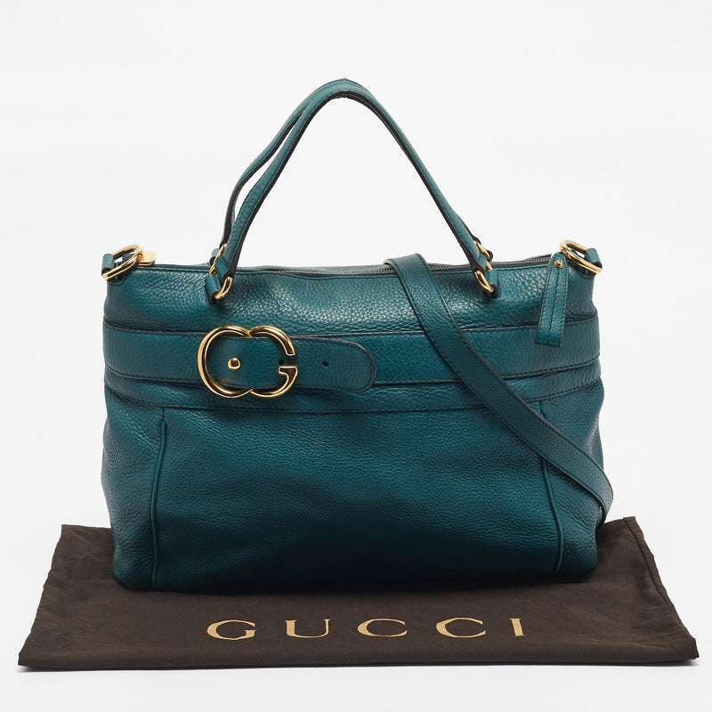 Gucci Dark Green Leather Gg Ride Tote
