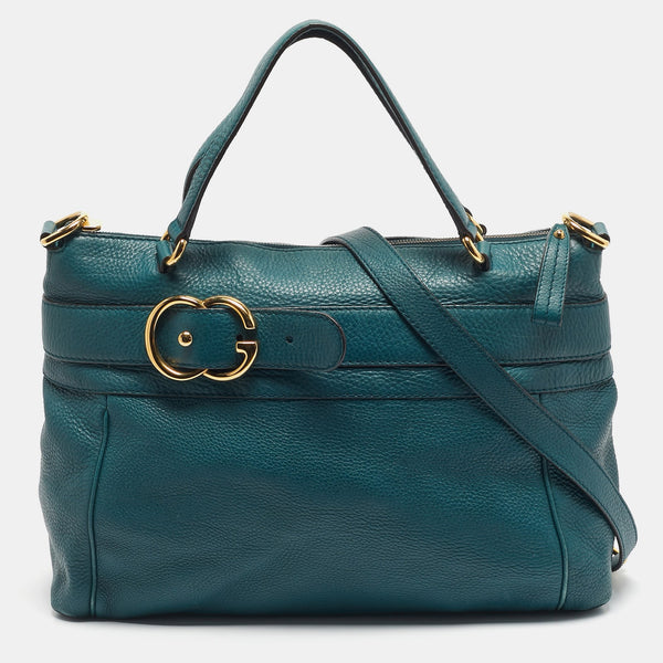 Gucci Dark Green Leather Gg Ride Tote