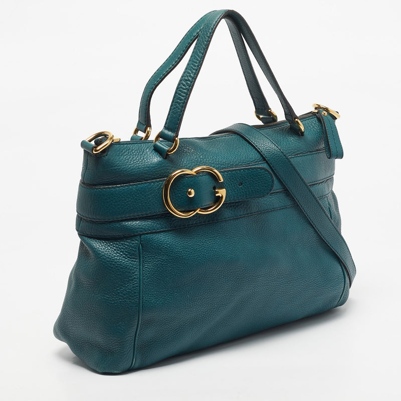 Gucci Dark Green Leather Gg Ride Tote