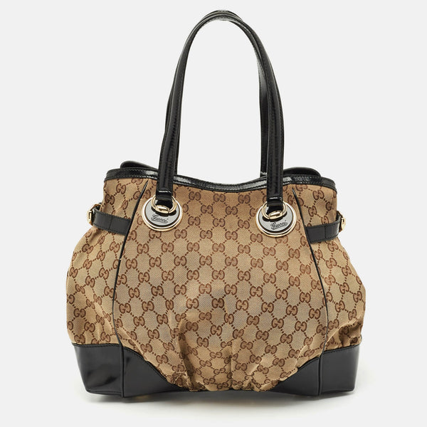 Gucci Black/Beige Gg Canvas/Patent