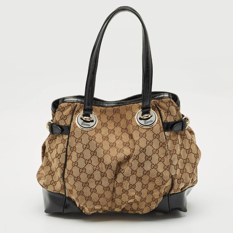 Gucci Black/Beige Gg Canvas/Patent