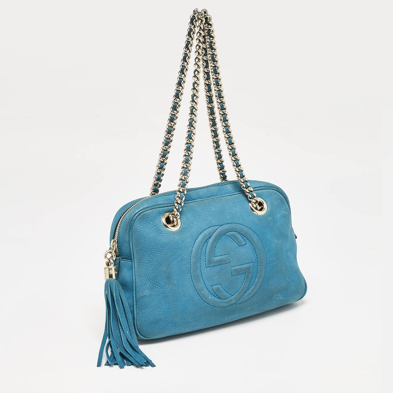 Gucci Blue Nubuck Medium Soho Chain
