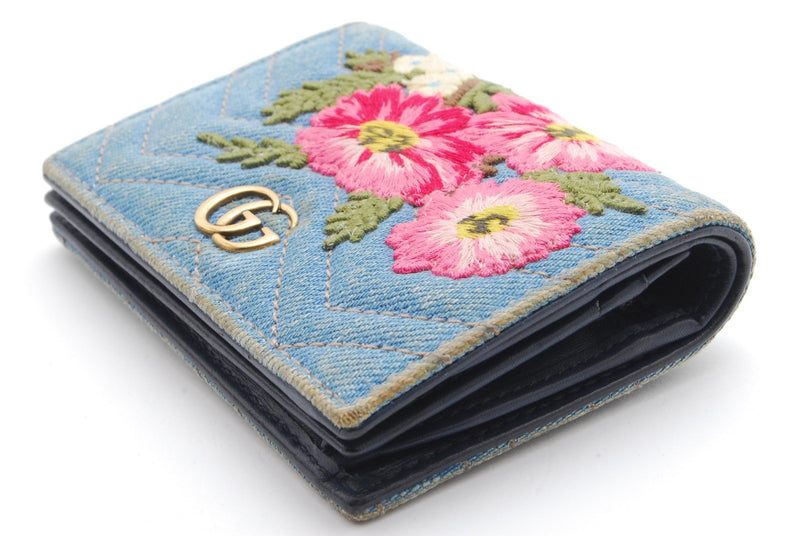 Gucci Denim Wallet Flora Flower Bifold