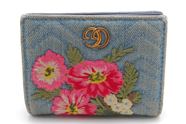 Gucci Denim Wallet Flora Flower Bifold