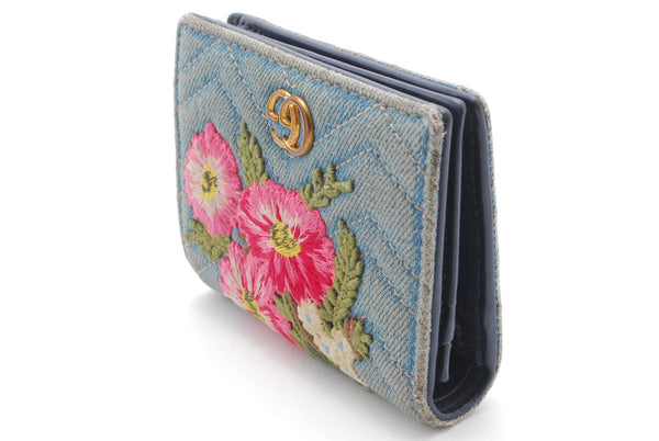 Gucci Denim Wallet Flora Flower Bifold