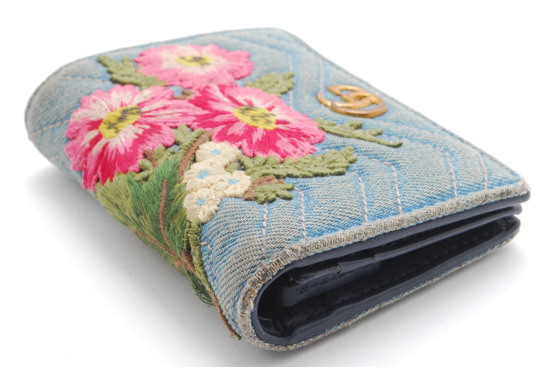 Gucci Denim Wallet Flora Flower Bifold