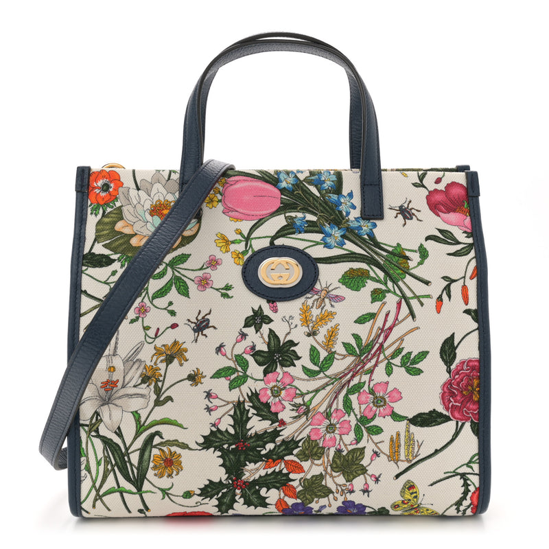 Gucci Canvas Medium Flora Tote White