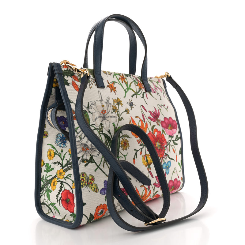 Gucci Canvas Medium Flora Tote White