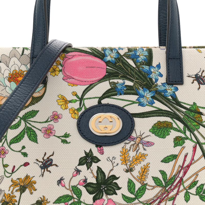Gucci Canvas Medium Flora Tote White