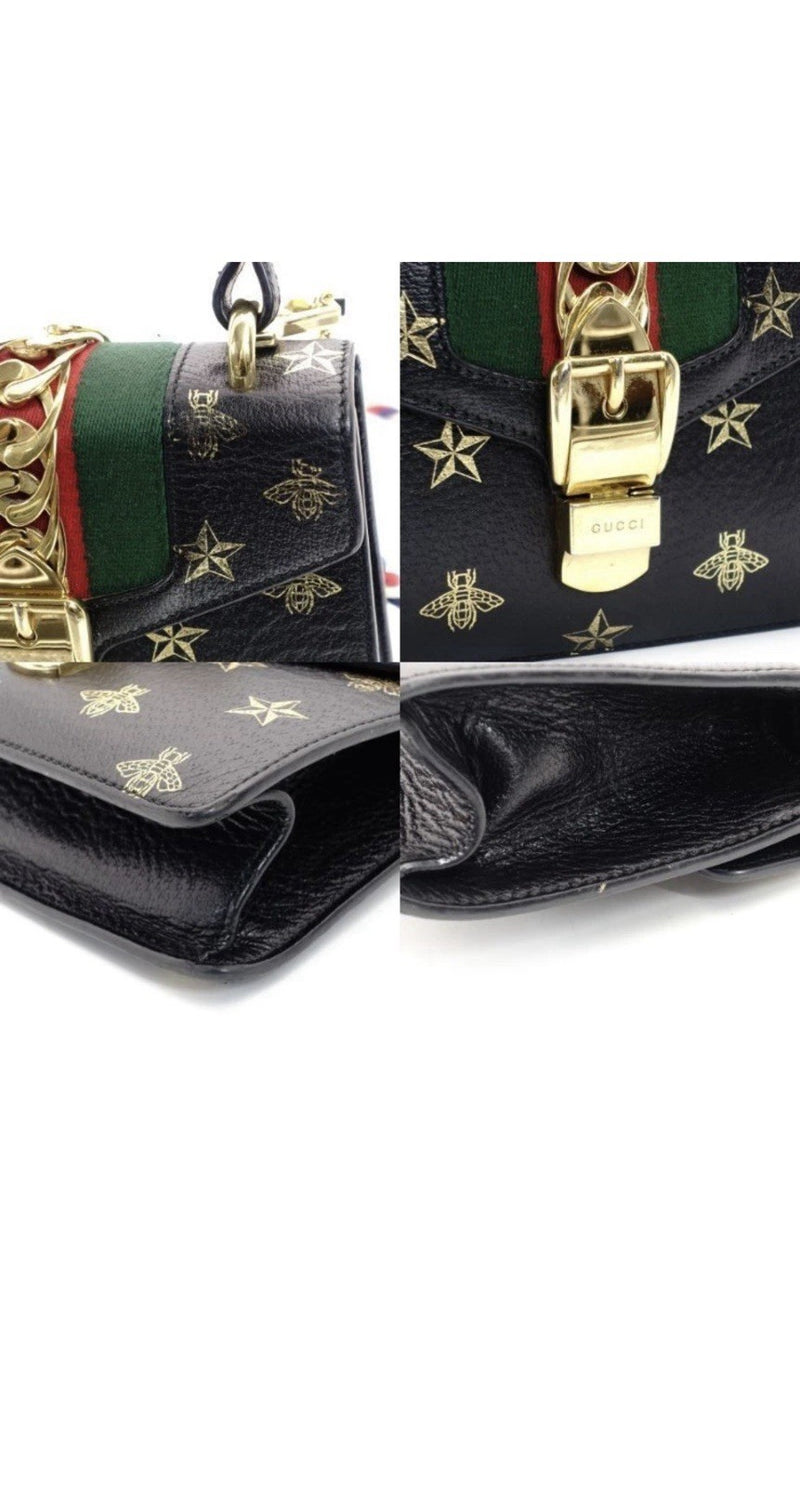 Gucci Sylvie Bee And Stars Leather