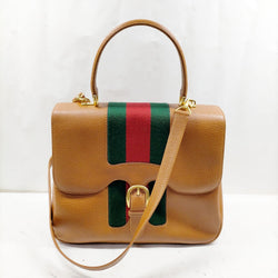 Gucci Hand Bag Sherry Line Brown Leather