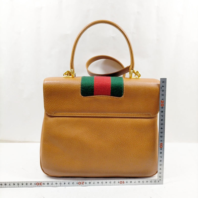 Gucci Hand Bag Sherry Line Brown Leather