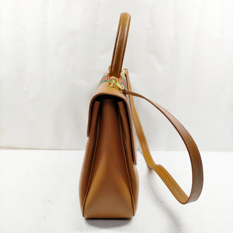 Gucci Hand Bag Sherry Line Brown Leather