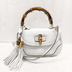 Gucci Hand Bag Bamboo White Leather