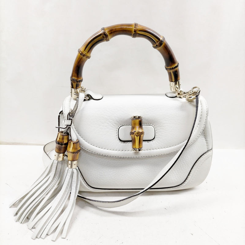 Gucci Hand Bag Bamboo White Leather
