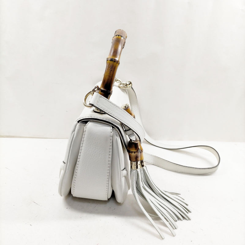Gucci Hand Bag Bamboo White Leather