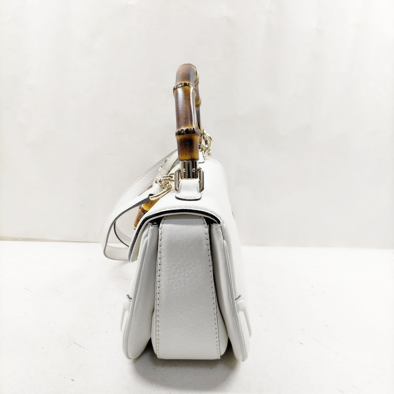 Gucci Hand Bag Bamboo White Leather