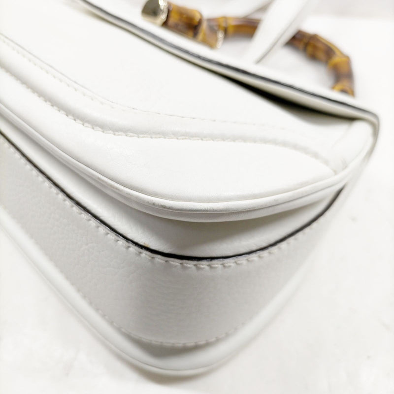 Gucci Hand Bag Bamboo White Leather