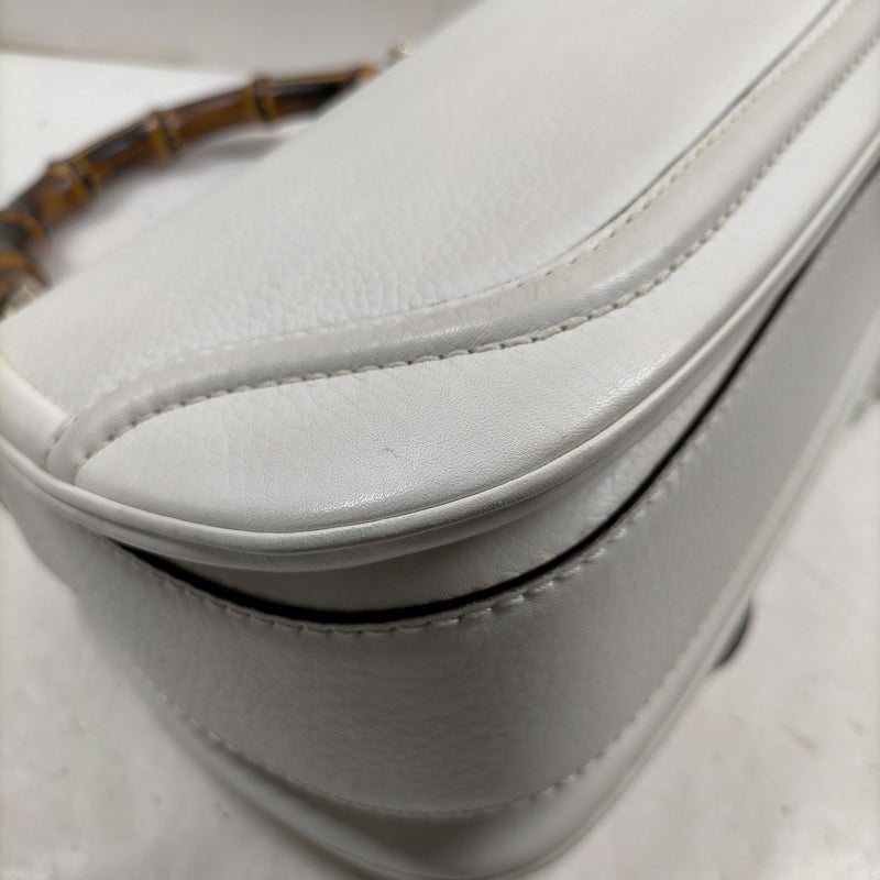 Gucci Hand Bag Bamboo White Leather