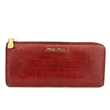 Miu Logo Embossed Leather Zippy Long