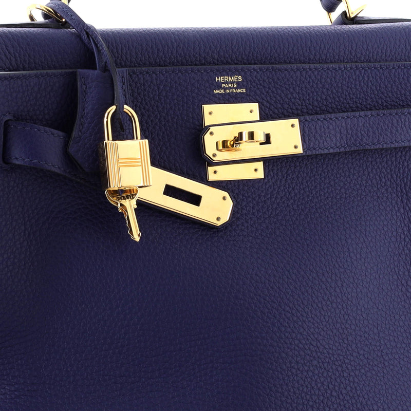 Hermes Kelly Handbag Bleu Encre Togo