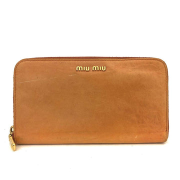 Miu Logo Leather Zip Around Long Wallet