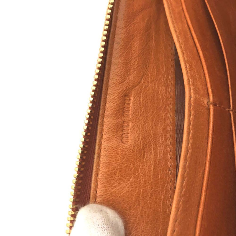 Miu Logo Leather Zip Around Long Wallet